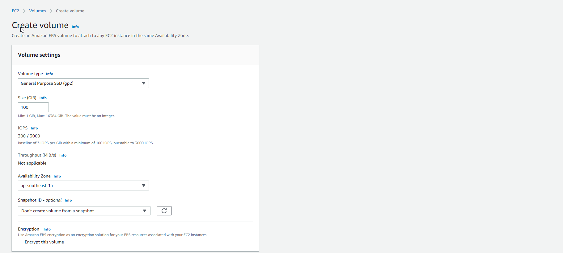 Create EBS